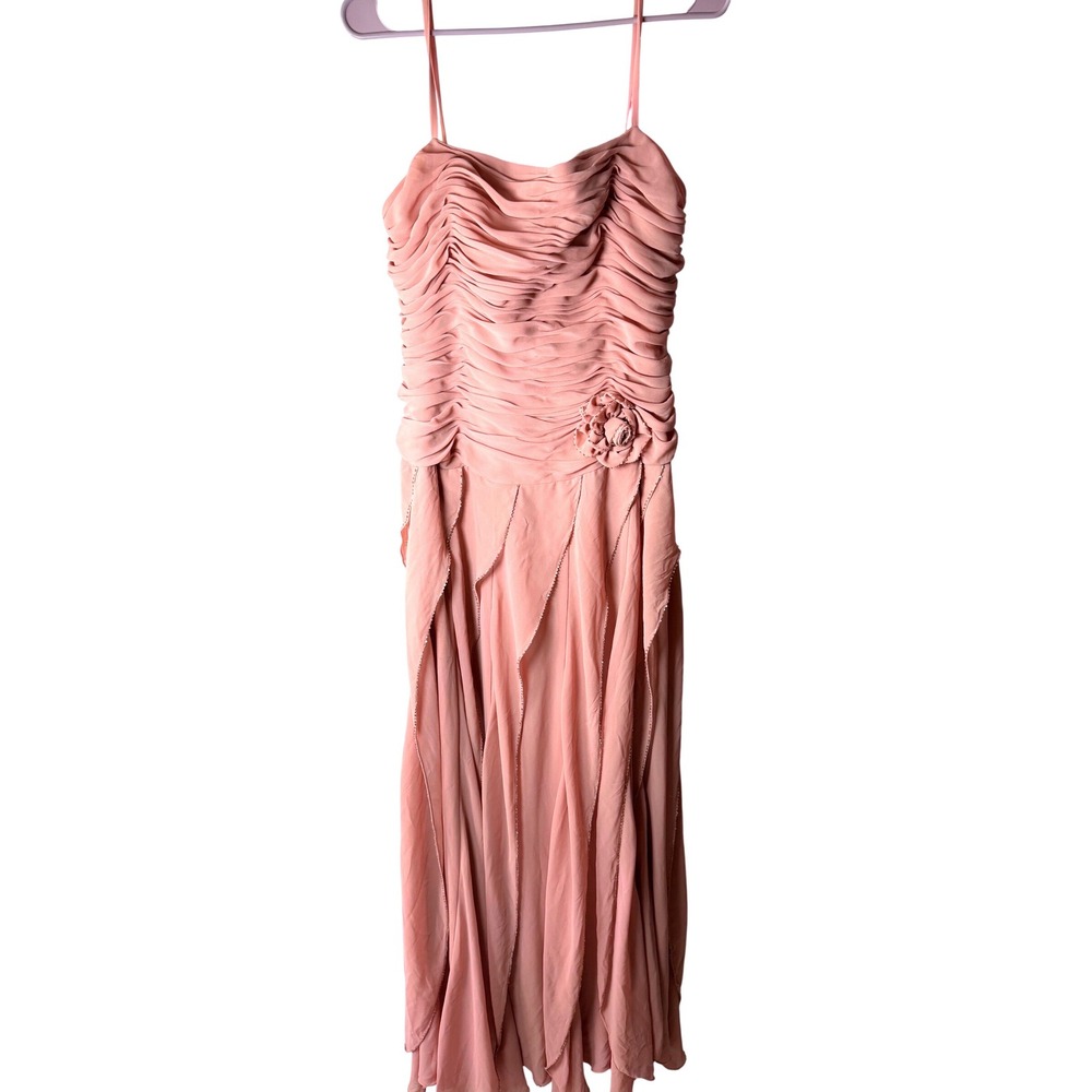 Cachet Pink Ruched Beaded Chiffon Formal Dress Size 16